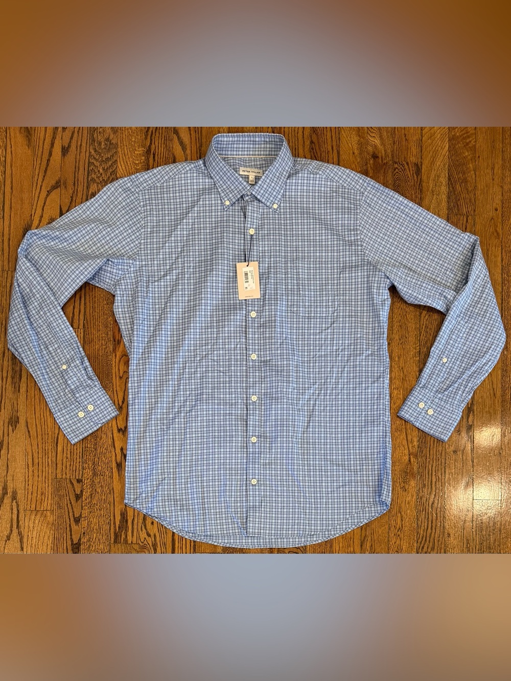 NWT Peter Millar Perfect Pinpoint Button Down Shirt Blue Plaid Stretch Men’s L